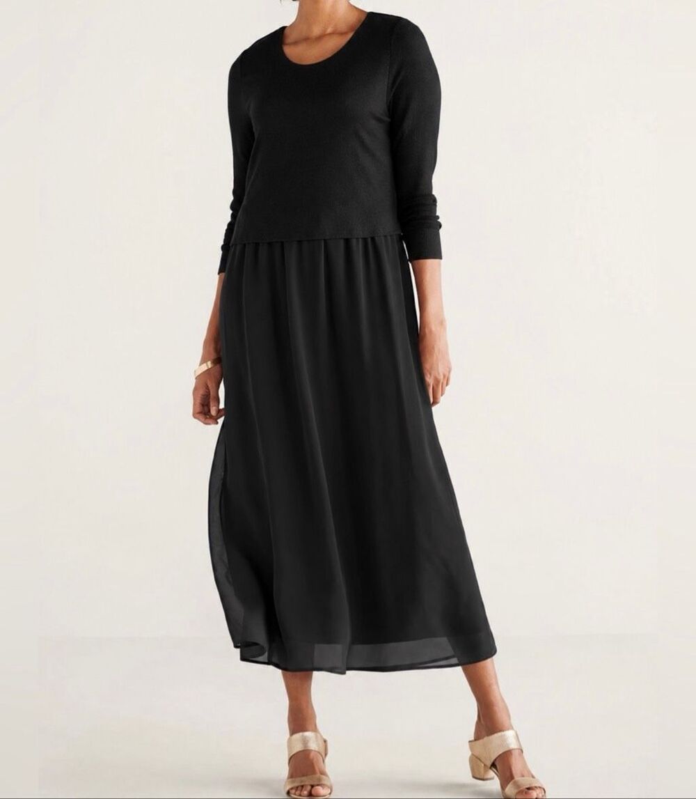 Soft Surroundings $130 Women's Mixed Media Cassie Maxi Dress Black 2X NWT